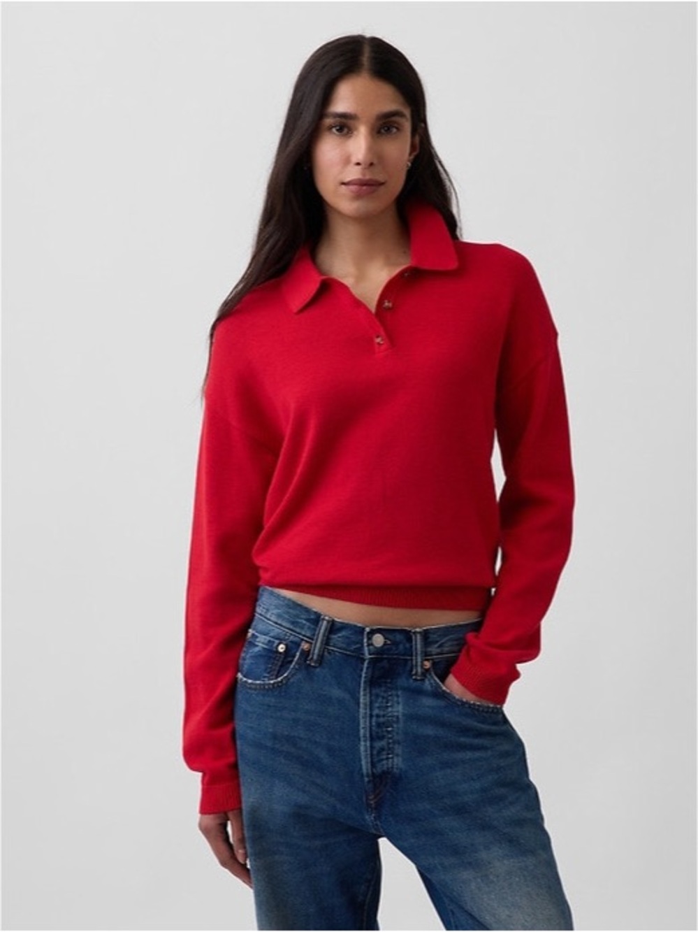 New w/ Tags GAP 100% Cotton Relaxed Polo Sweater in Red size Medium